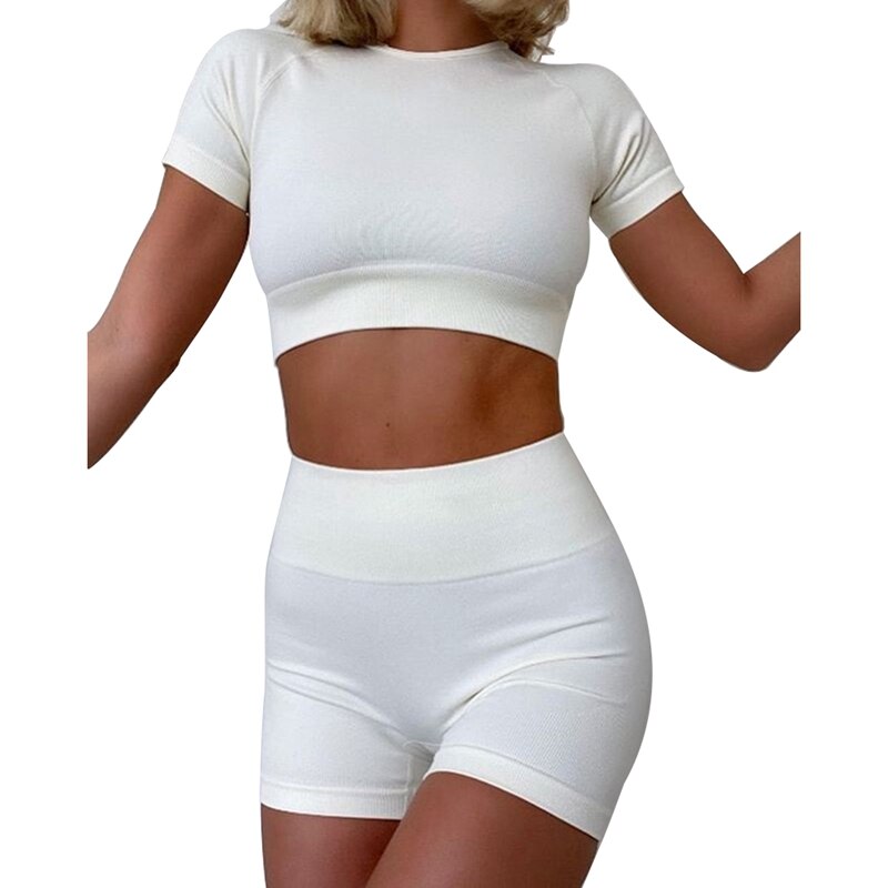 Yoga skinny sportpak zomer dames sexy sporttop en yogashorts tweedelige set outfits dames fitnesskleding wit s