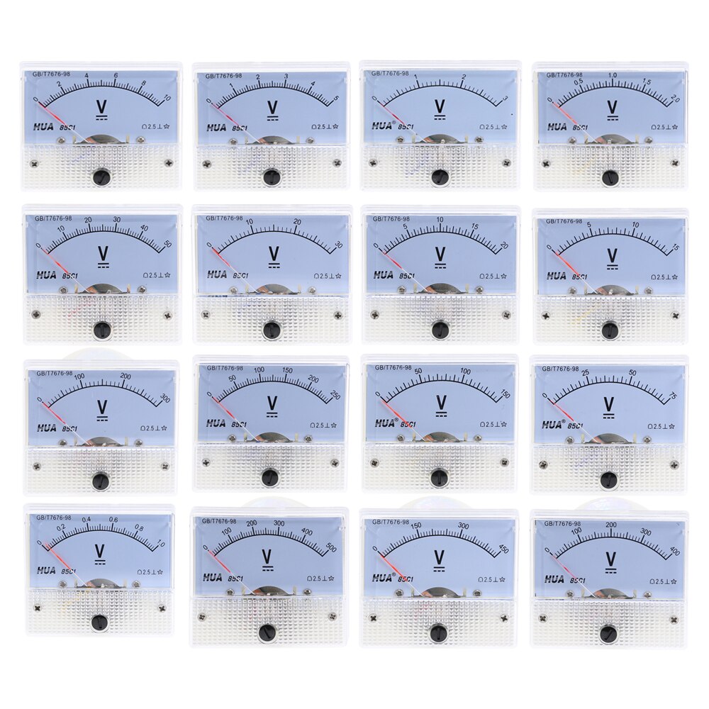 DC płyta analogowy napięcie wolt miernik 85C 1 woltomierz 20V 30V 50V 75V 150V 250V 300V 400V 450V 500V mechaniczny miernik napięcia
