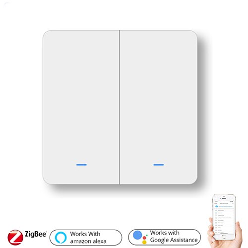 Zigbee Smart Button Wall Lamp Switch With Neutral/ No Neutral EU/UK AC90-240V Tuya Wireless Control Alexa Google Home Compatible: zigbee 2-gang / No Neutral(AC220V)