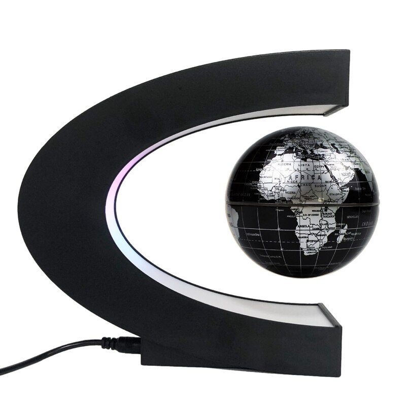 Globo de levitación magnética flotante LED, mapa del mundo, Lámpara electrónica antigravedad, Bola de luz, para el hogar, enchufe estadounidense: black
