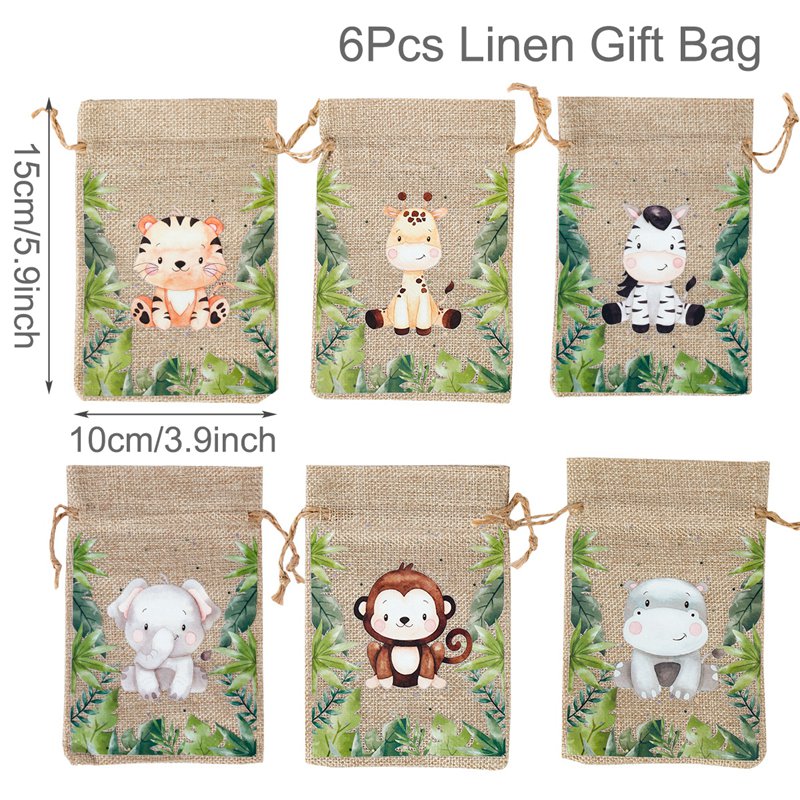 Sacs à bonbons animaux de la Jungle, 6 pièces, décoration de fête d'anniversaire Safari pour enfants sauvages un arc-en-ciel papillon dinosaure Biscuit sac d'emballage: Gris clair
