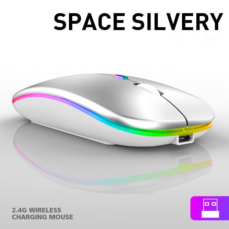 RGB Silent Wireless Mouse Dual Mode Bluetooth 5.0 + 2.4G Rechargable 1600DPI Ergonomic Computer Gaming Mouse For PC Laptop: Blue