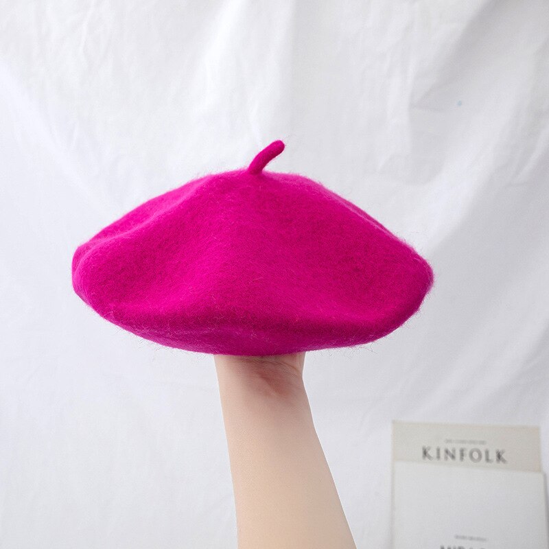 Béret en laine pour femme, chapeau rond, épais et , plusieurs couleurs unies, collection hiver: 021