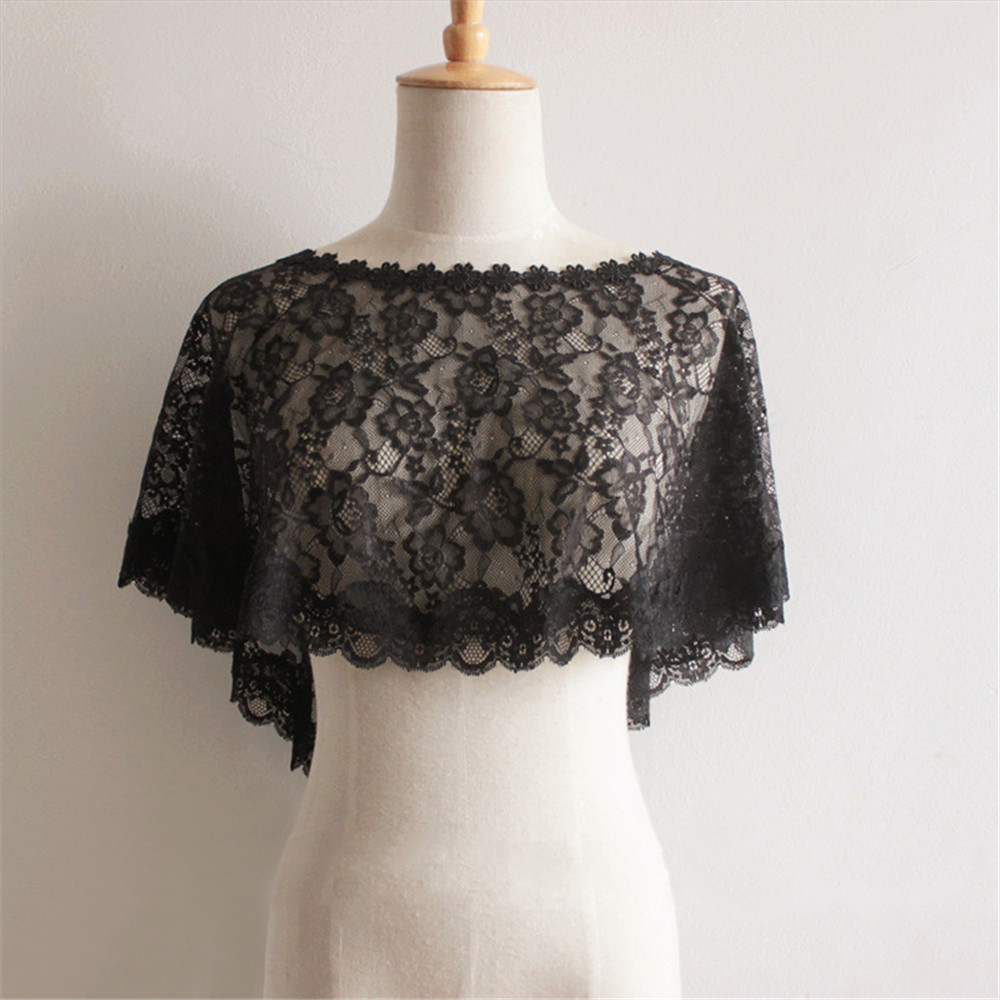 Veste châle en dentelle blanche pour femmes, boléro, étole noire, accessoires de Mariage,: black