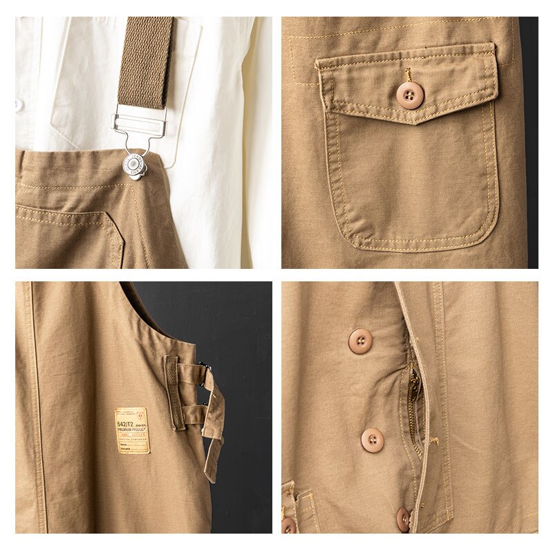 Løs lige stor lomme khaki brun fragt overalls mænd jumpsuit bib hip hop streetwear romper casual casual bukser bukser