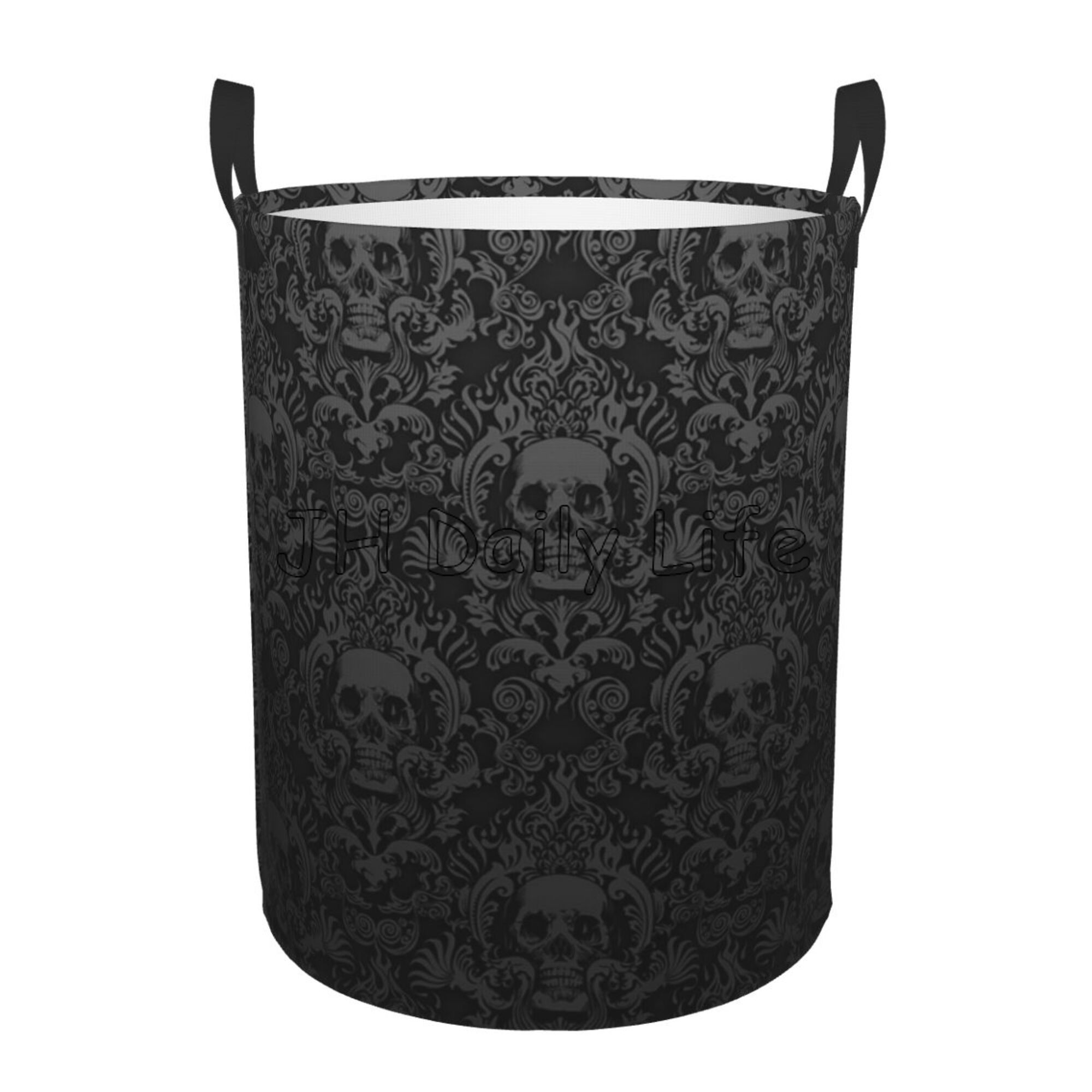 Waterproof Goth Gothic Black Skull Damask Circular Hamper Round Laundry Baskets Foldable Laundry Bags for Bathroom Bedroom Dorm: XL