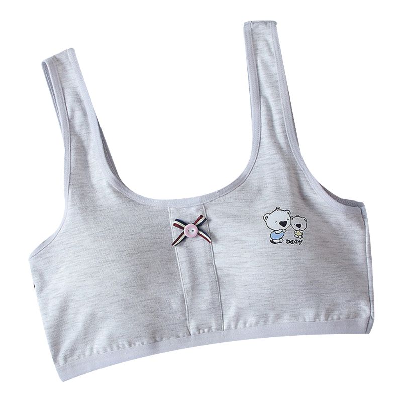 Klv tienermeisje gestreepte knoop strik sport training bh brede band ondergoed schattige beren print bralette draadloos vest 8-16t: Grijs