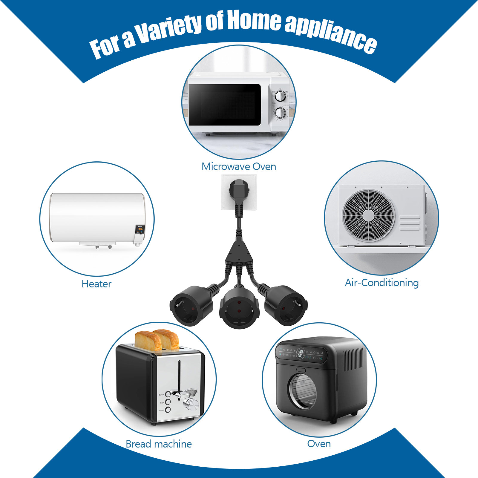 EU European Power Extension Cord with 3 AC Schuko Socket 250 V/16A Supply Electric Cable Triple Plug Adapter For Computer Home