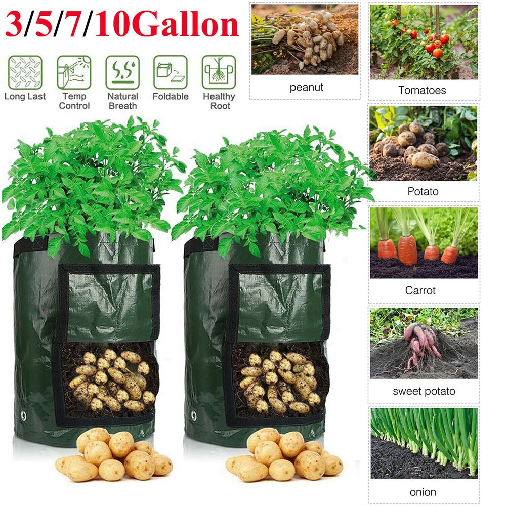 Breathable Plant Grow Bags Home Indoor Garden Potato Vegetable Tomato Seedling Growing Bags Plant Containers Pots Garden Tools