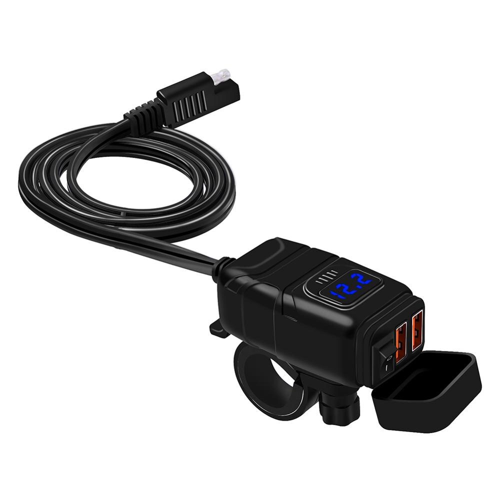 12V Zu USB Adapter mit Voltmeter AUF aus Schalter Motorrad Schnell Trennen Stecker mit Wasserdicht Dual QC 3,0 USB schnelle Ladegerät