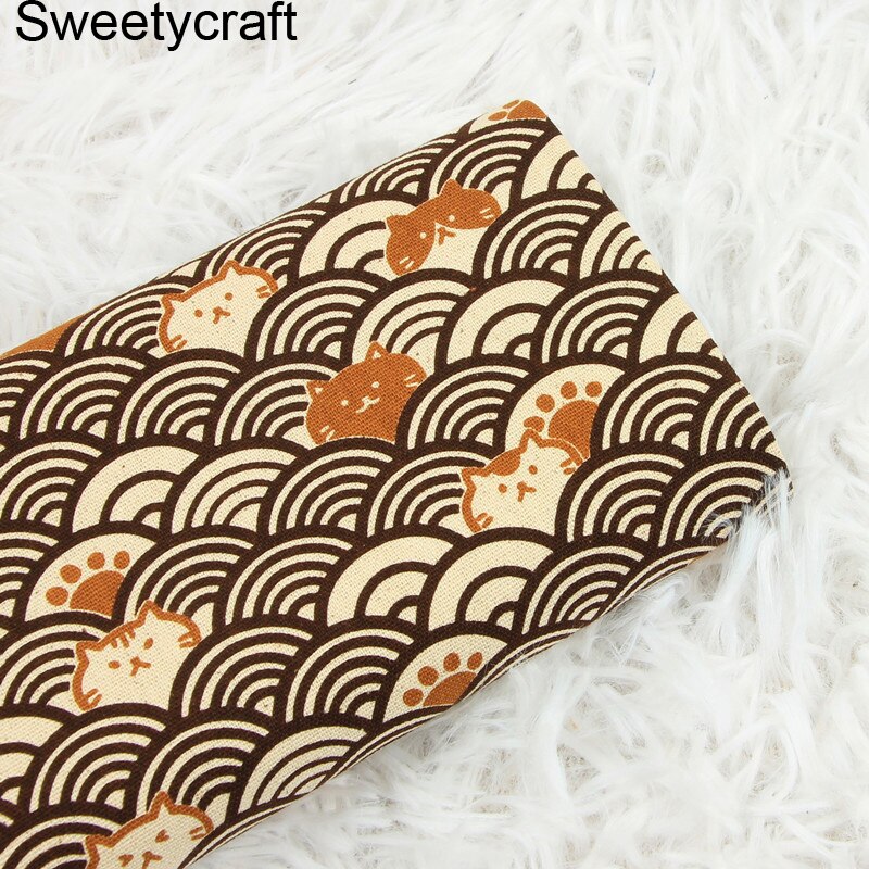 Tissu 110 coton 100% x 45cm, demi-cour épais, tissu japonais ondulé imprimé de chat, bricolage, couture faite à la main, décor de sac