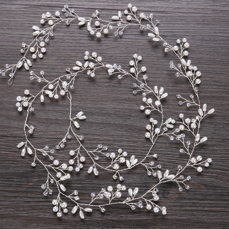 Westlichen Hochzeit Kopfschmuck für Braut Handgemachte Hochzeit Kristall Perle Haar Zubehör Strass Haarnadel Ornamente: 100cm silvery color