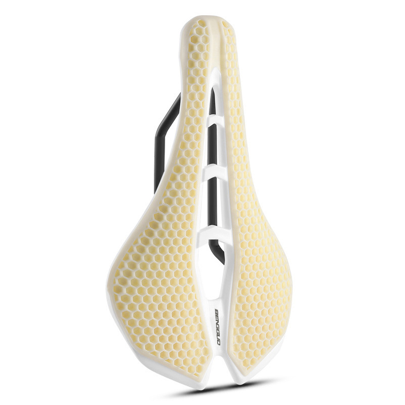 Fiets 3D-zadel Honingraat schokabsorberende zitting Hol ademend kussen Comfortabele racefietsuitrusting: WIT