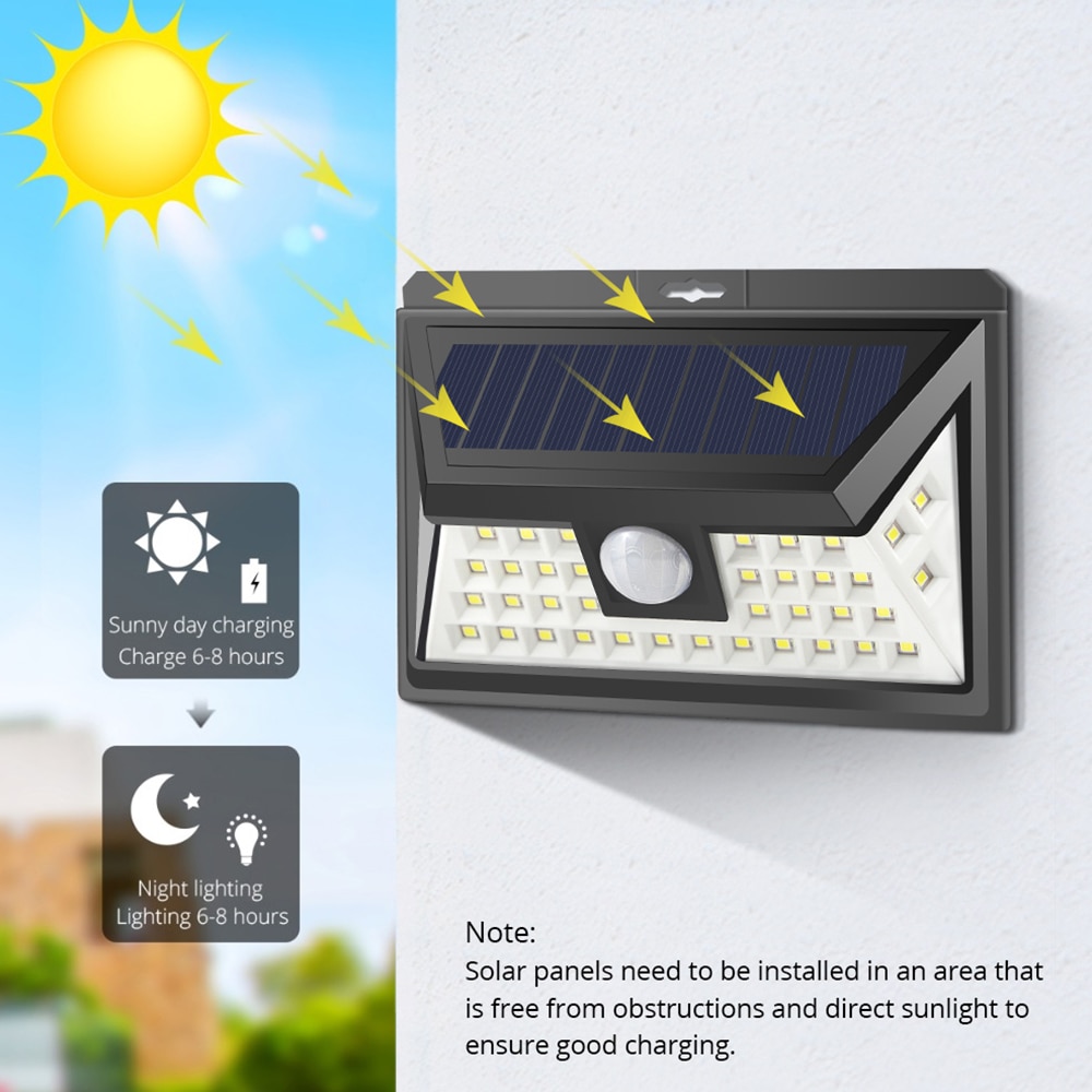 Udendørs væglampe pir bevægelsessensor led solenergi gadelys have gård gang indretning nat sikkerhed smart solcellelampe