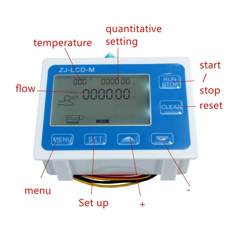 2 tommers flow vannsensor måler+lcd display kvantitativ kontroll 1-9999l/ min