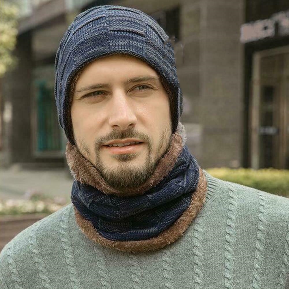 Plaid Winter Women Men Knit Warm Ski Hat Unisex Crochet Slouch Cap Neckerchief Beanie handsome charming men hats
