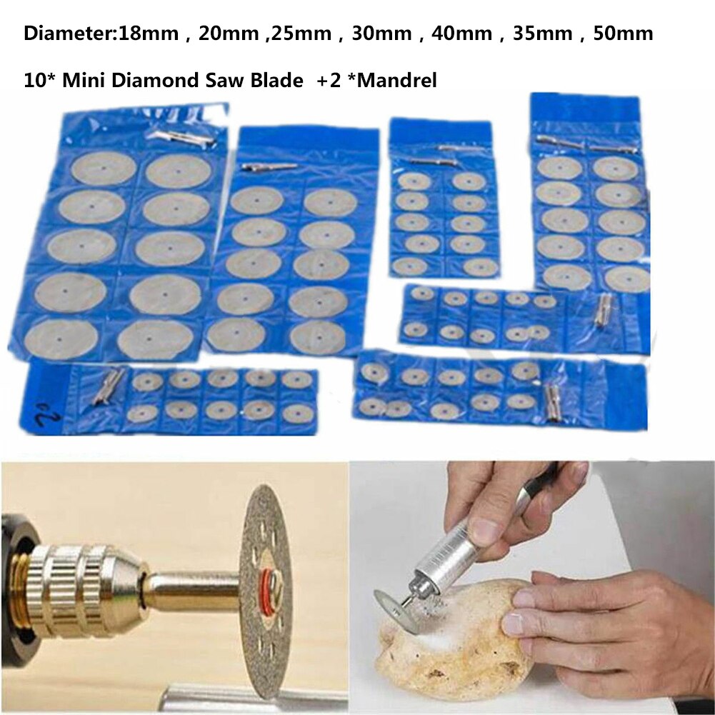 10x Diamond Cutting Discs Mini Saw Blade Rotary Wheel Grinding +2 Mandrel