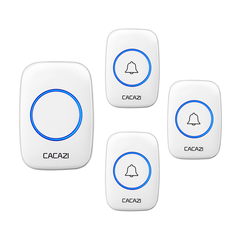 CACAZI 5 levels 36 Chimes 110DB 300M Remote Wireless Doorbell Waterproof LED Light Door Bell Battery powered Smart Door Bell: white 3TR x 1RE