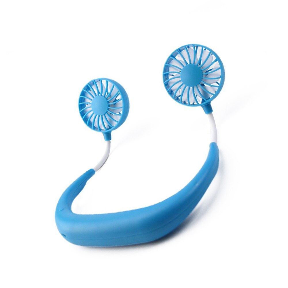 Sport mini ventilator usb draagbaar handsfree nek hangend usb opladen buiten mini draagbare sportventilator sterke wind dempen: Blauw