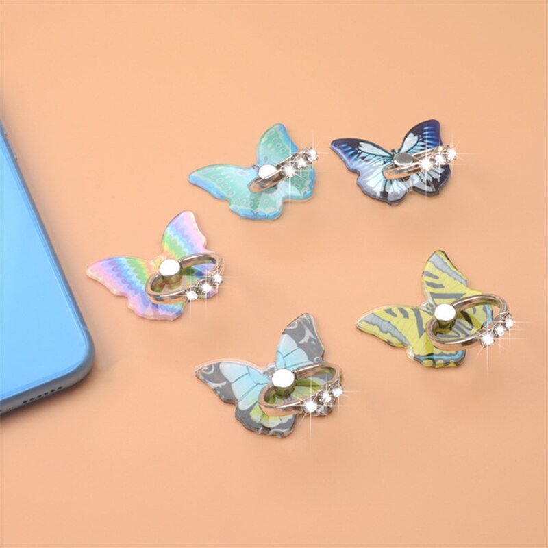 Butterfly Metal Mobile Phone Holder Stand Car Mount Stand Rhinestone Finger Ring Smart Phone Stand Holder For Iphone All Phone