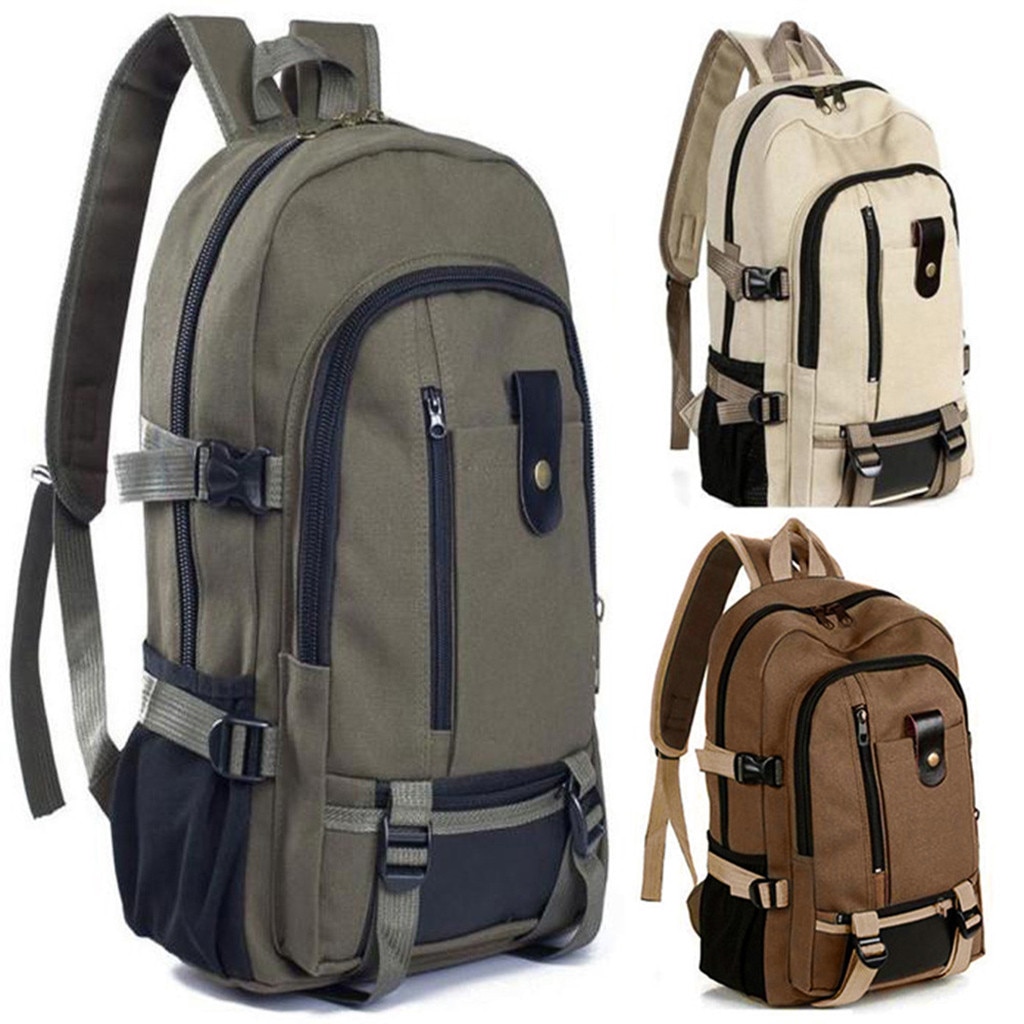 School Hiking Bag Unisex Camping Backpack Sport Bags Simple Double-Shoulder Canvas Backpack Schoolbag Travel Bag #f