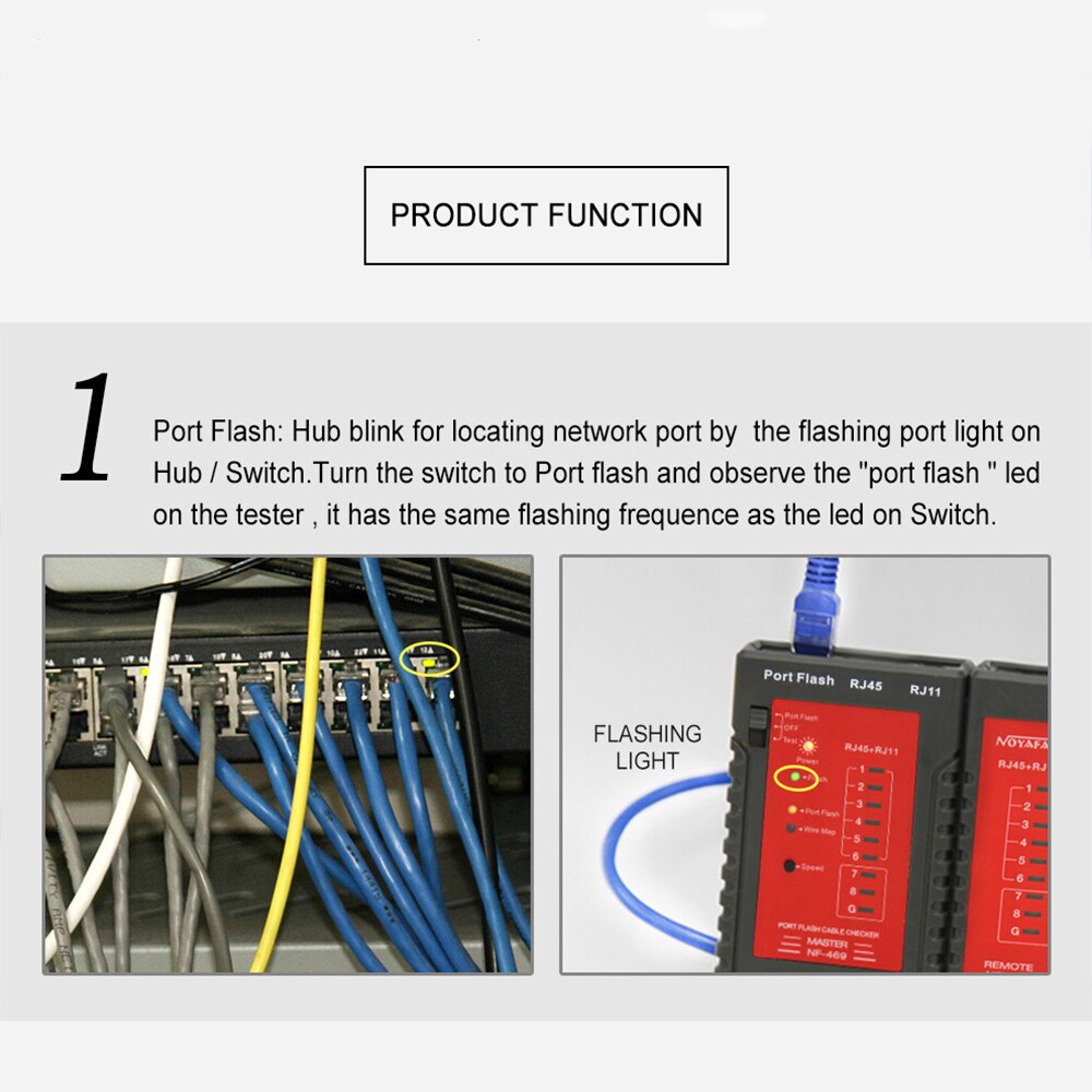 , Noyafa NF-469 Portflash network cable tester can locate cables on the switch by the flashing light