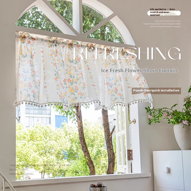 Half curtain,short window curtain with floral patterns to cover up ugliness,rustic style door curtain,window decorative curtains