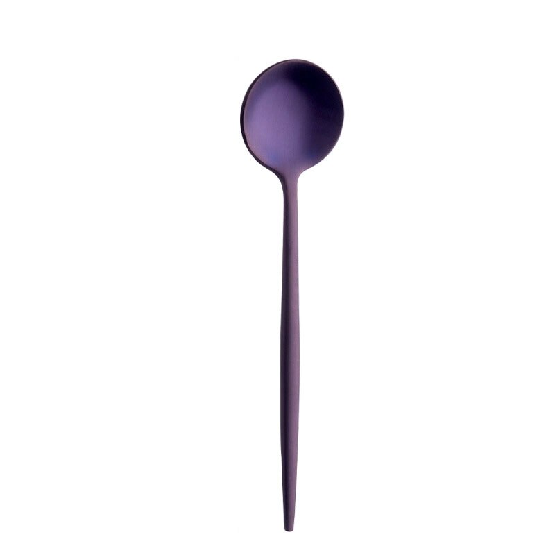 7 Colors Tea spoons Stainless Steel Small Coffee Spoons Gold Tableware Cutlery Unique Gold Small Dessert Spoon: Purple 