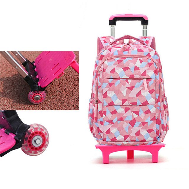 Sac à dos d'enfants sur des sacs d'école de roues avec 2/6 roues sacs d'école détachables de chariot pour le sac imperméable de livre d'enfants de garçons de filles: 2 wheels pink