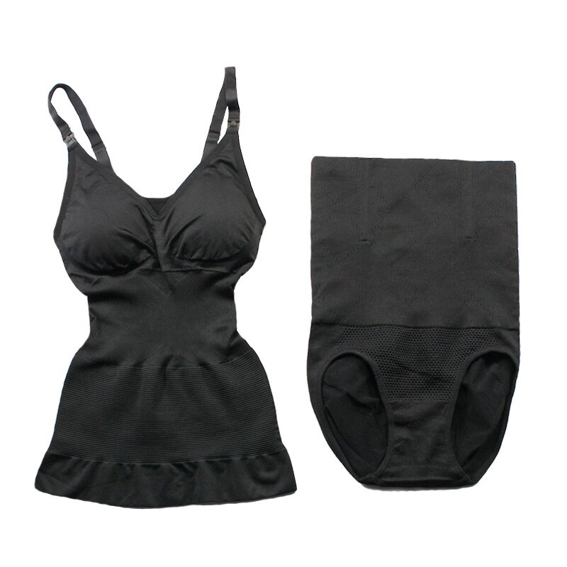 Shapewear Set Women Overbust Shapers Tops With Foam Cup Camisole Slimming Corrective High Waist Control Panties Sleep Underwear: black / 2XL 77-89cm waist