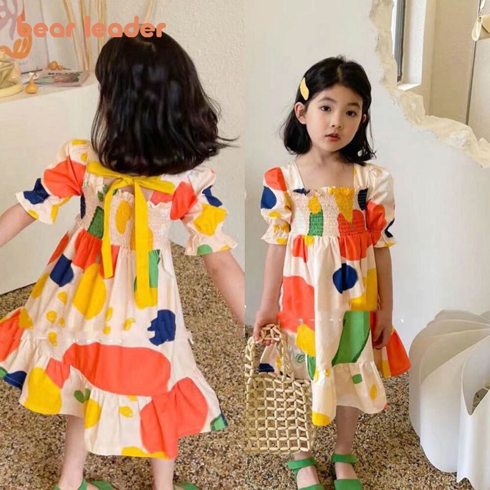 Bear Leader Casual Kids Meisjes Jurken 2022 Zomer Kleurrijke Prinses Jurken Kinderen Kleding Baby Casual Kleding Vestidos