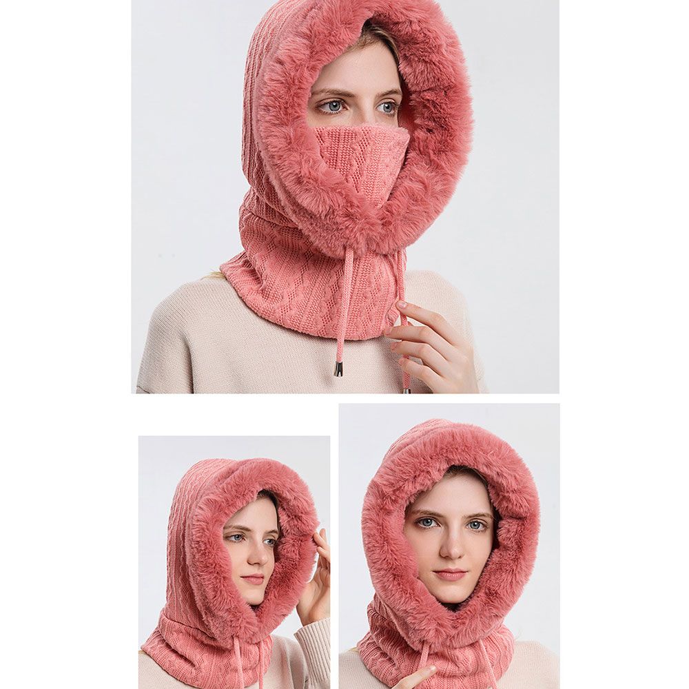 Ski Winter Cashmere Collar Hooded Cap Outdoor Riding Hat Set