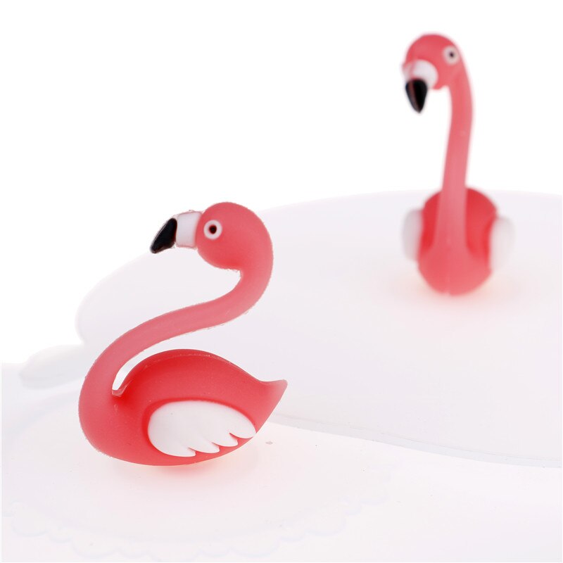 Tapa para taza de té antipolvo a prueba de fugas de silicona con flamencos creativos, tapa para tapa de café, tapa resistente al calor