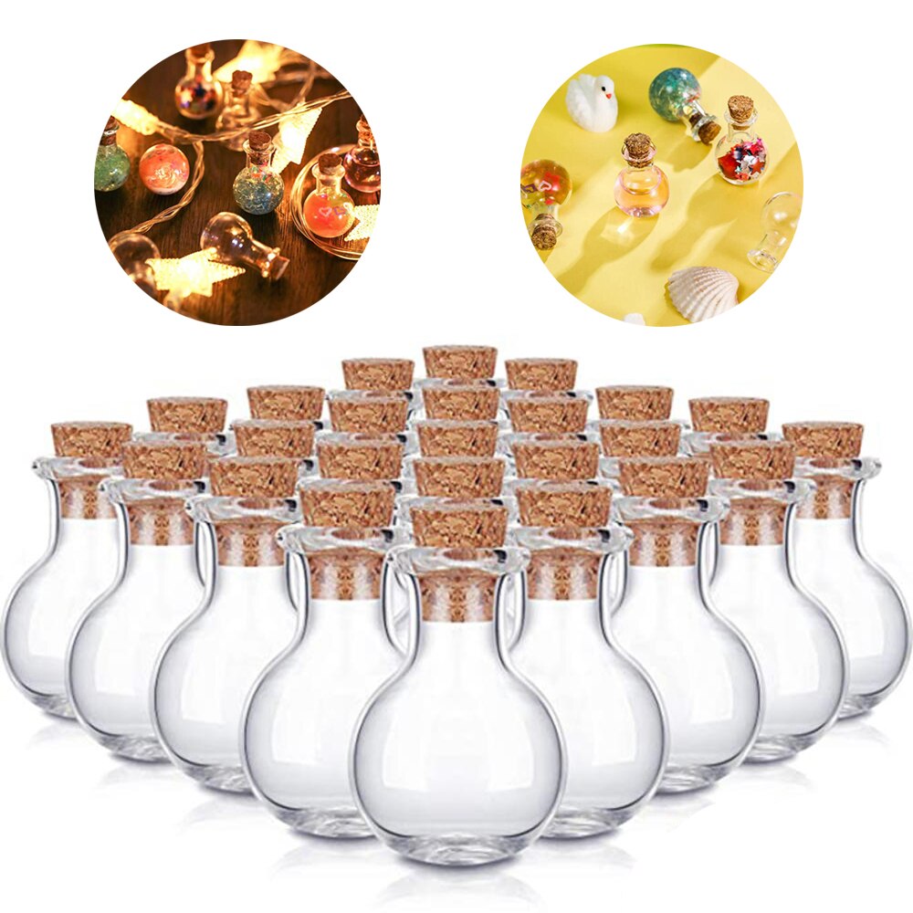 Mini botellas de cristal transparentes, botellas a la deriva, pequeñas botellas de deseos con tapones de corcho para boda, de cumpleaños, manualidades, 10 Uds.: Default Title