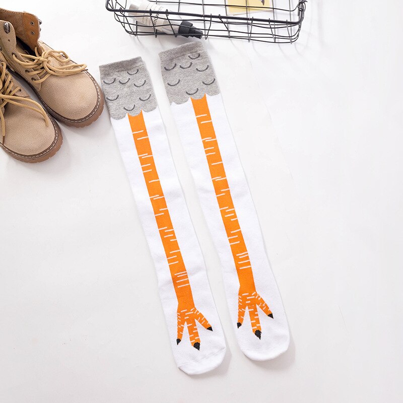 3D Funny Chicken Winter Autumn Women's Socks Thigh High Sock 3D Cartoon Animals Paw Cute Toe Feet Ladies Socks: White / 50cm