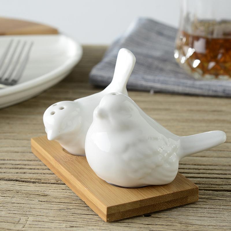 2 stk/parti elsker fugl salt peber shaker gryder cruet caster keramiske krydderier beholder opbevaringsglas krukker køkkengrej