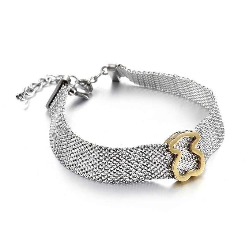 Edelstahl Tragen Gittergewebe Gesicht Band Schwarz Gold Silber Damen Einstellbar Armbinde Gittergewebe Seidige Hohl Bär: 3