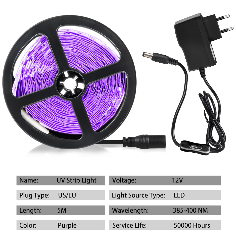 Uv Led Light Strip Flexibele Led Strip Licht Ultraviolet Uv Lamp 385-400nm Zwart Licht 2835 Smd DC12V Led Lint Voor glow Party