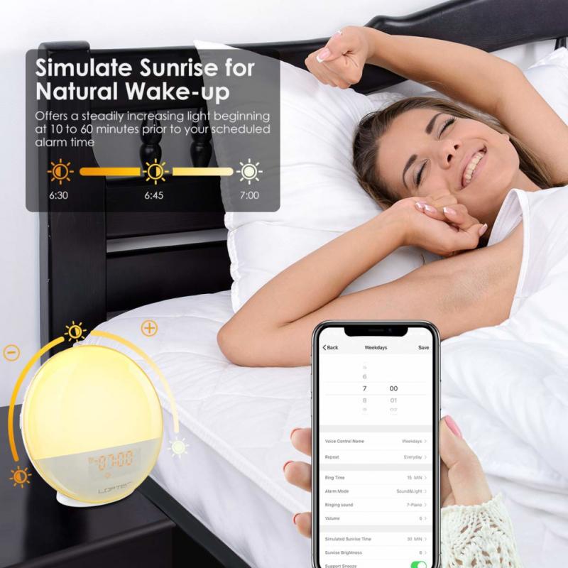 Smart Home Alarm Clock Wake Up Light Sleep Aid Digital Timer Setting Clock Home Automation Compatible With Alexa Google Home