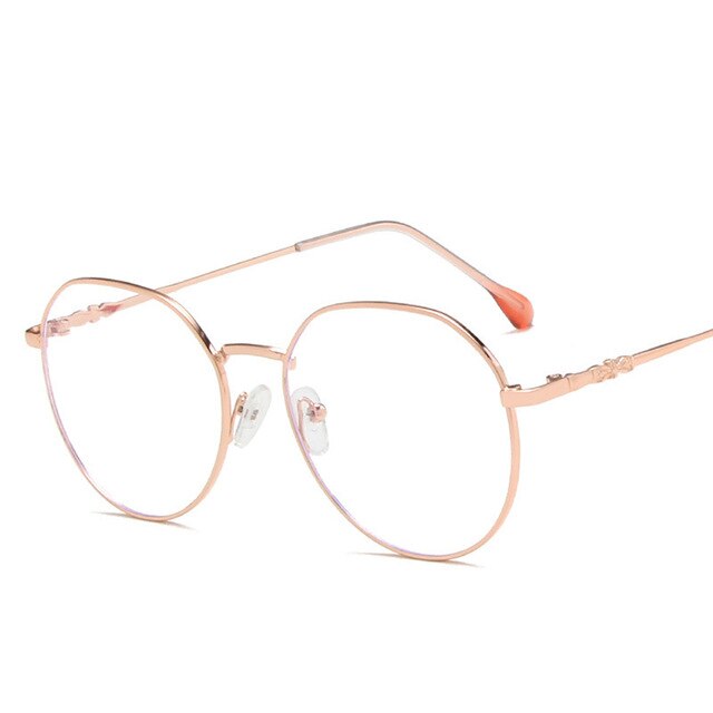 Metal Glasses Frame Adult Anti Blue Light Irregular Round Glasses Unisex Water Transparent Eyewear Frames: Rose Gold