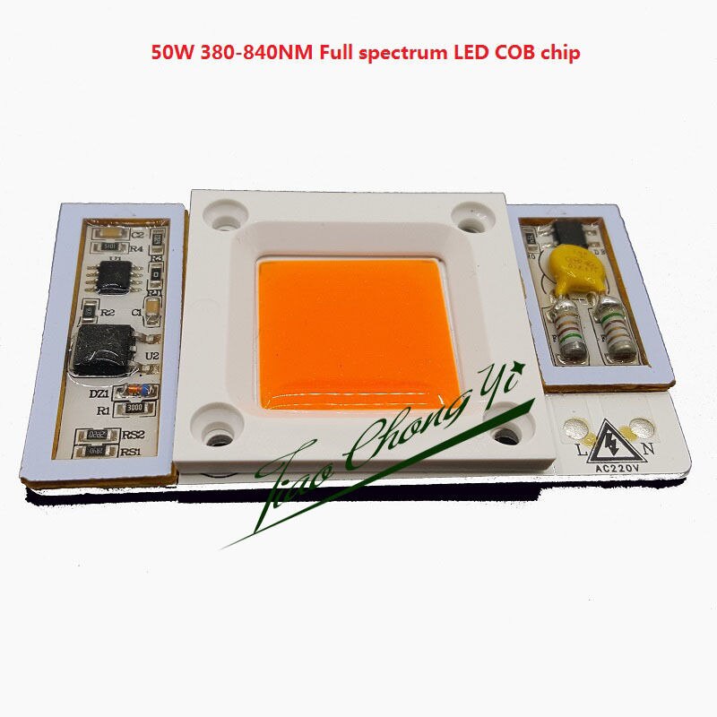 110 vac højeffekt 50w led chip indbygget driver 380nm-840nm fuld spektrum led