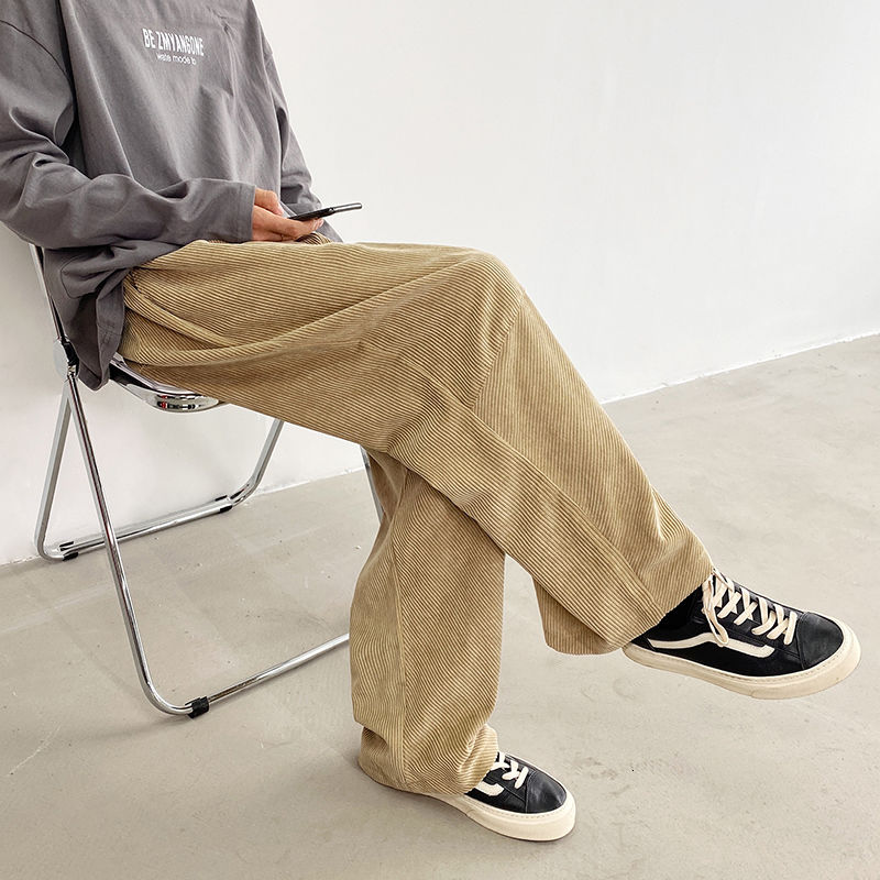 Efterår fløjlsbukser herre & #39 ;s retro afslappet snor lige bukser herre streetwear løse hip-hop plisserede bukser herre