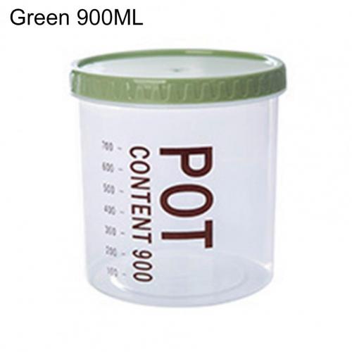 700/900ml Plastic Storage Can With Scale Sealed Tank Stackable Dried Fruit Tea Coarse Cereals Sealed Jar Kitchen Accessories: Green 900ML