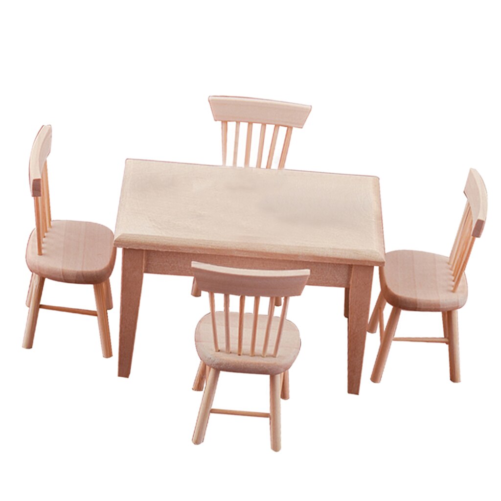 Set Of 5pcs Miniature Dining Table And Chairs Models For 1:12 Home