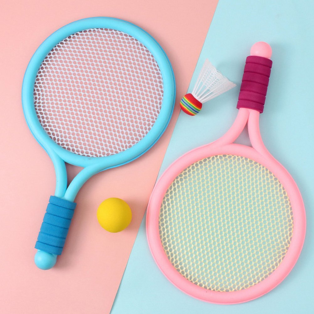 1 Set Beach Tennis Kids Dual Shuttlecock BadmintonTennis Racket Ball Set Children Beach Outdoor Sports Mini Badminton Racket