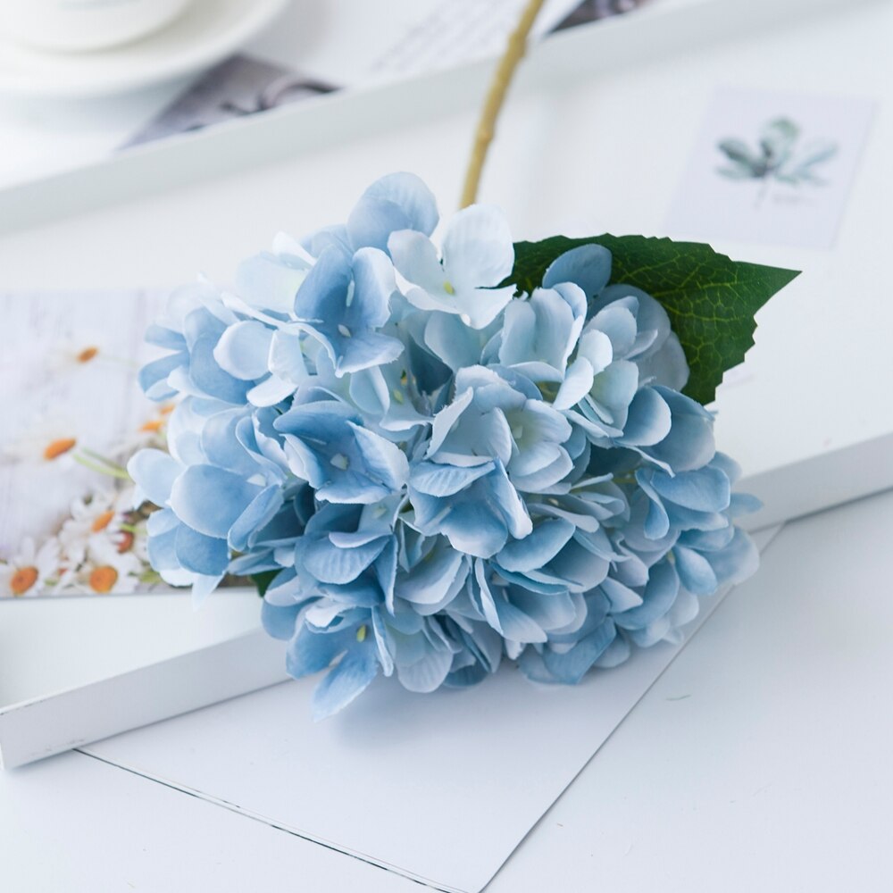 Siden hortensia höst år jul vas för heminredning tillbehör bröllop dekorativa växter billiga konstgjorda blommor: Blå