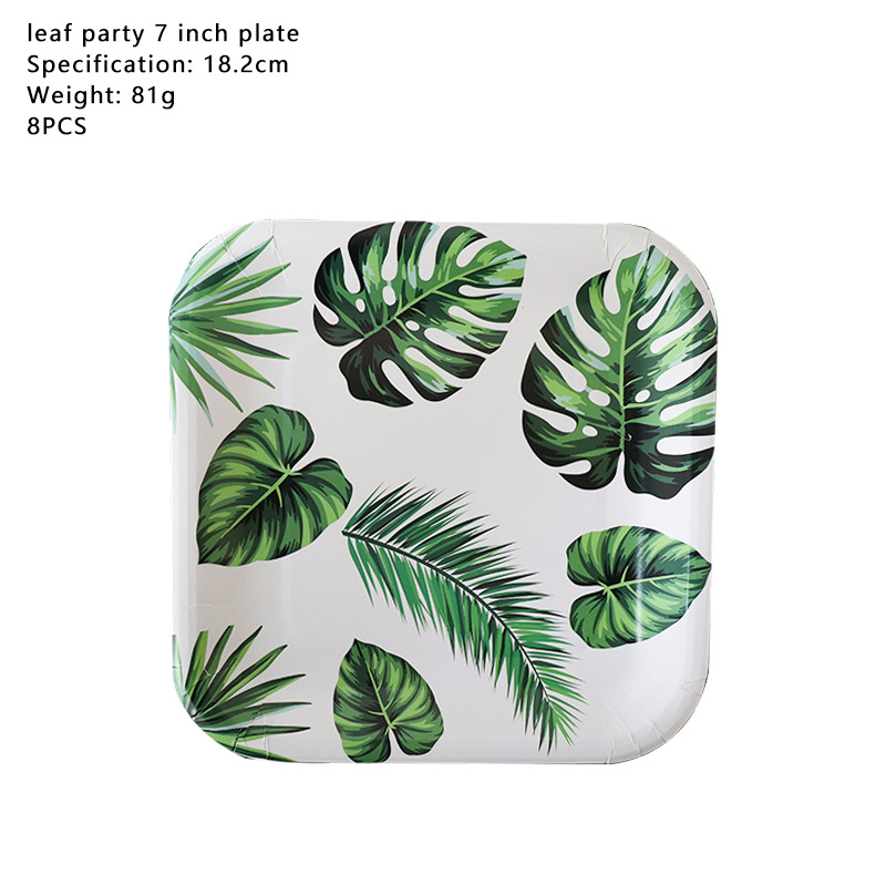 Hawaii party decoration green leaves jungle disposable tableware plates napkins tropical summer wedding party