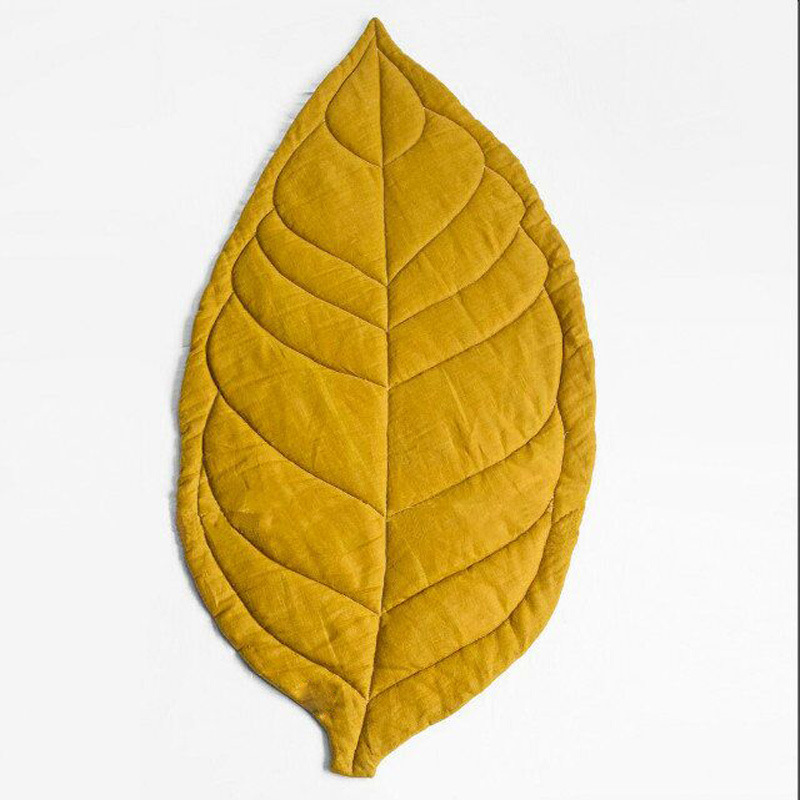 Ins Nordic Baby Kruipen Mat Maple Leaf Mat Kinderen Vloermatten Katoen Kids Play Mat Tapijt Blad Game Pad deken Kussen: Goud