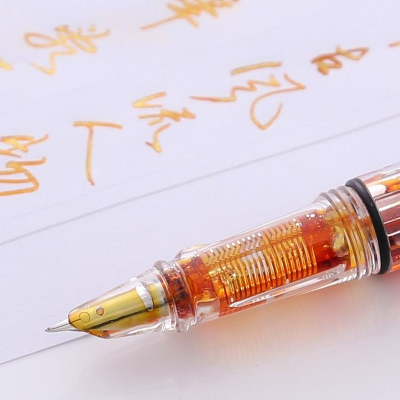 1 Pc Large Capacity Fountain Pen Office Plastic Piston Portable Transparent Soft Brush EF Hooded Bent Nib Ink Pen