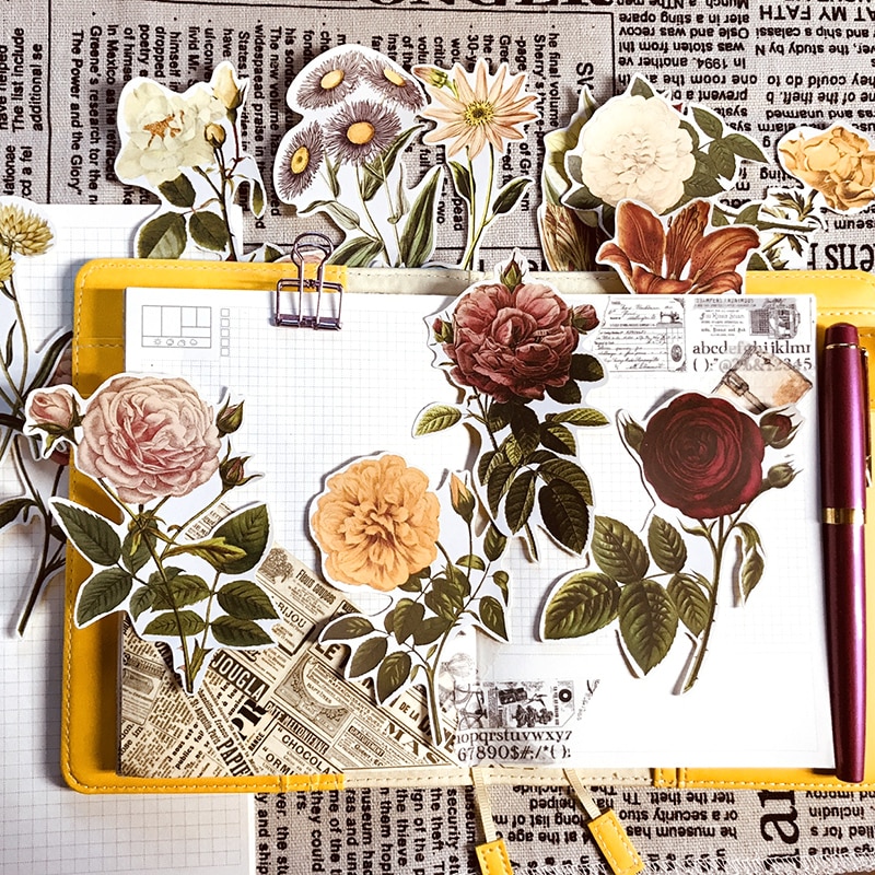 20PCS Retro aufkleber hand konto material rose aufkleber tn hand konto aufkleber große größe blume fotoalbum DIY